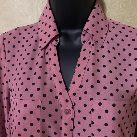 Iz Byer Women Size XS Polka Dot Pink & Black Blouse - Picture 2 of 5